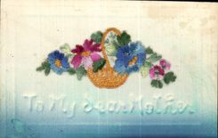 CPA Fantaisie Carte avec dentelle Souvenir de France Fleurs