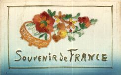 CPA Fantaisie Carte avec dentelle Souvenir de France Fleurs
