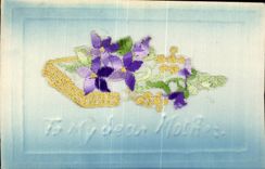CPA Fantaisie Decor brode Fleurs To my dear mother 