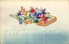 CPA Fantaisie Decor brode Fleurs To my dear mother