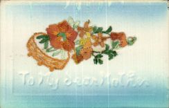 CPA Fantaisie Decor brode Fleurs To my dear mother