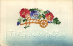 CPA Fantaisie Decor brode Fleurs To my dear mother