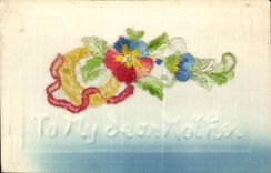 CPA Fantaisie Decor brode Fleurs To my dear mother