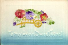 CPA Fantaisie Decor brode Fleurs To my dear sweetheart