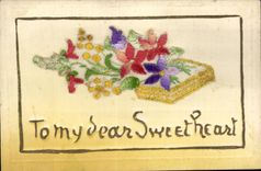 CPA Fantaisie Decor brode Fleurs To my dear sweetheart