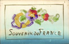 CPA Fantaisie Decor brode Fleurs Souvenir de France