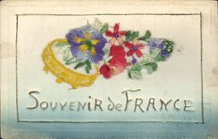 CPA Fantaisie Decor brode Fleurs Souvenir de France