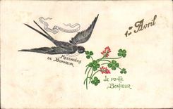 CPA Fantaisie Fleurs Hirondelle 1er avril