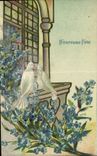 CPA Fantaisie Fleurs Heureuse fete Colombe