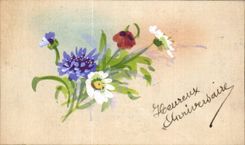 - Fleurs - Heureux Anniversaire - Happy Birthday - CPA 