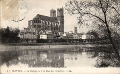 Mantes - La Cathedrale et le Quai des Cordeliers - CPA 