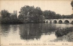 Mantes sur Seine - Vue sur le Vieux Port - L Eglise Notre Dame - CPA 