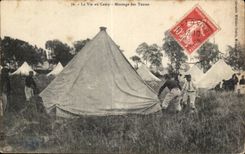 CPA Militaria life with the camp the assembly of the tents