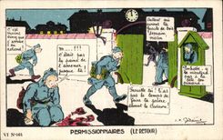 CPA Fantasy Militaria Humor Persons on leave the return