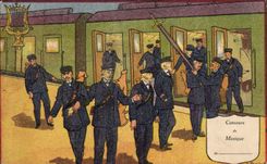 Militaria - Humor - Humorous - Illustration - Trains - Contest of Music - CPA