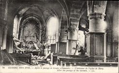 CPA Militaria War 1914 After the passage of German troops interior of church of Barcy