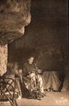 Meschers - Les Grottes Femme au rouet Folklore Costume - CPA 