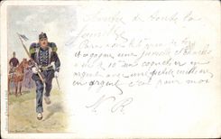 CPA Militaria Chasseur tiene pie