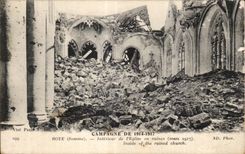 CPA Militaria Countryside of 1914 Interior Roye of church in ruins (March 1917)
