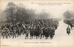 CPA Militaria Paris November 11th 1920 Festivals of the fiftieth anniversary of the Republic Which occurred of the Champs Elysees Ravelled flags