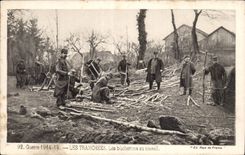 CPA Militaria War of 1914 trenches loggers with work