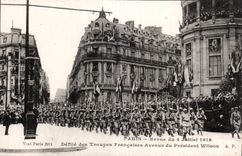 CPA Militaria Paris the procession of the victory July 14th 1919 Ravelled of the French troops Avenue of President Wilson