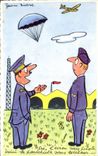 Humor - Humorous - Militaria - plane - parachute - CPA