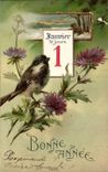CPA Fantasy Flowers Bird Happy New Year