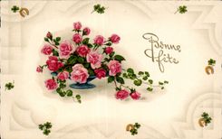 Fleurs Bonne Fete - rose - CPA 