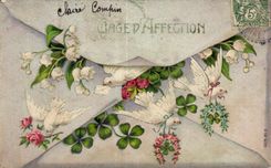 Fleurs lettre - muguet - trefle - lily of the valley - four leaf clover - CPA 