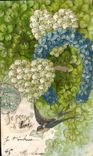 Fleurs heart - four leaf clover - coeur - trefle Hirondelle - CPA 