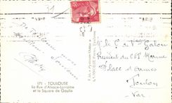 CPA Toulouse la calle Lorena Alsacia y el jardin publico de Gaulle viajan en tranvia