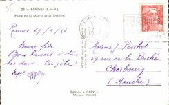 CPA Rennes Place de la Mairie et le Theatre