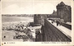 CPA Saint Malo Les Remparts le Chateau et la Plage des Bains