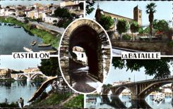 CPSM Castillon the Battle From left to right the quays church the iron door the beach the bridge