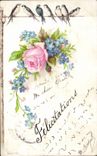 CPA Fantaisie Fleurs Rose Hirondelle