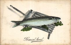 CPA Fantaisie 1er avril Poisson Paques Easter