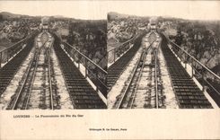 Carte Stereoscopique - Lourdes - La Funiculaire du Pic du Ger - CPA 