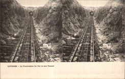 Carte Stereoscopique - Lourdes - La Funiculaire du Ger et son Tunnel - CPA 