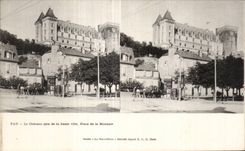 Carte Stereoscopique - Pau - Le Chateau pris de la Basse Ville - Place de la Monnaie - CPA 