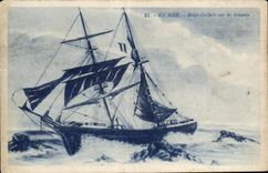 CPA Bateaux At sea Goelette Brig sweats breaking them