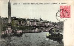 CPA London Thames Enbankment and Cleopatra S Needle Cleopatre Boat