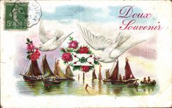 CPA Soft Fantasy Souvernir Boat Dove