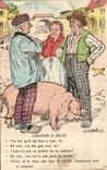 CPA Cochon a deux Illustrateur Pig Gaillard