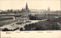 CPA Wien Partament Rathhaus Franzening Votivkirche