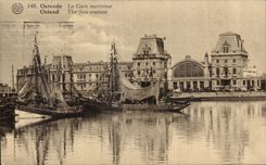CPA Ostend Train station maritime The Sea Station Boat