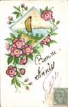 CPA Fantaisie Fleurs Bonne annee