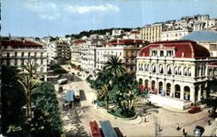 CPA Argel Argelia el teatro y la calle Dumont Urville