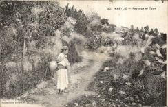 CPA Algeria Kabylie Landscape and Type Kabyle Woman Folklore Costume