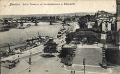 CPA Dresden Bruhl Terrace m Kunstakademie U Elbansicht